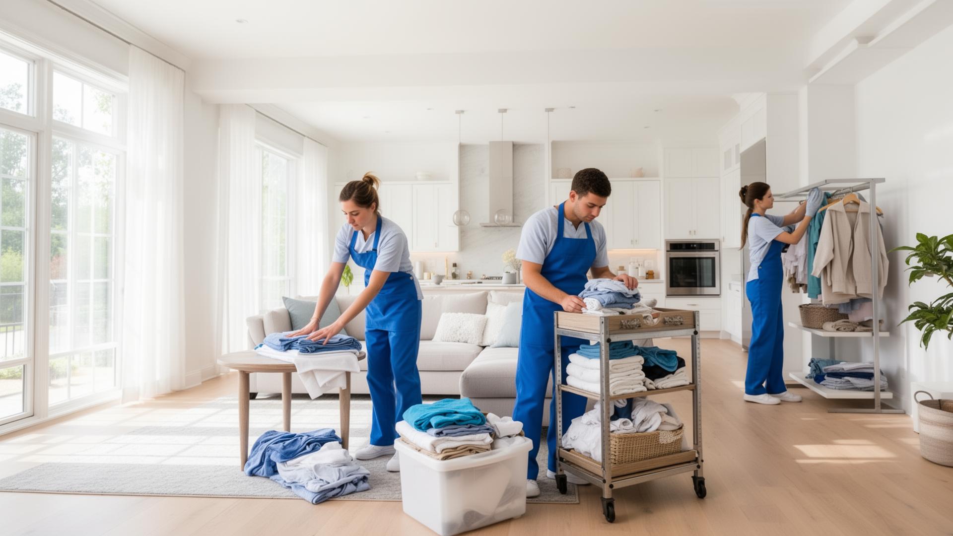 Full service home cleaning team at work